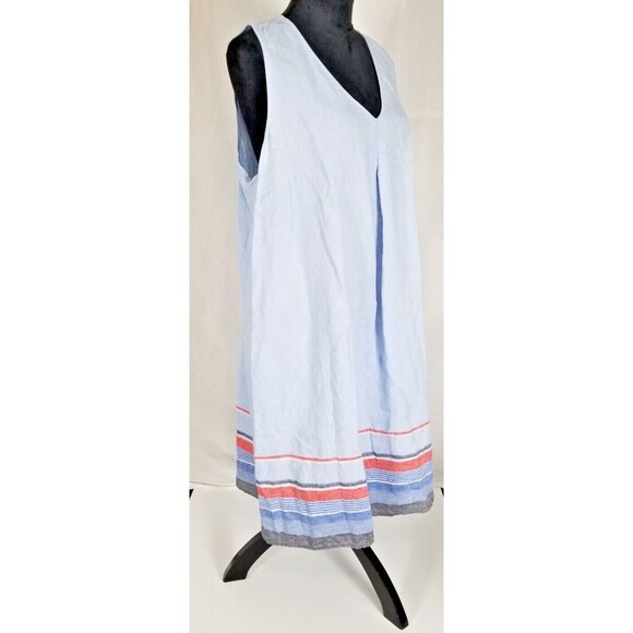 J Jill Love Linen Sleeveless Shift Dress Size XL Blue Midi V Neck Pockets - Picture 6 of 9